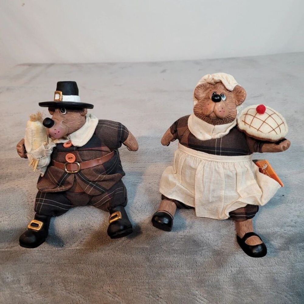Josette & Joshua Bears '90s Russ Berrie Shelf Sitter Dolls Autumn Thanksgiving